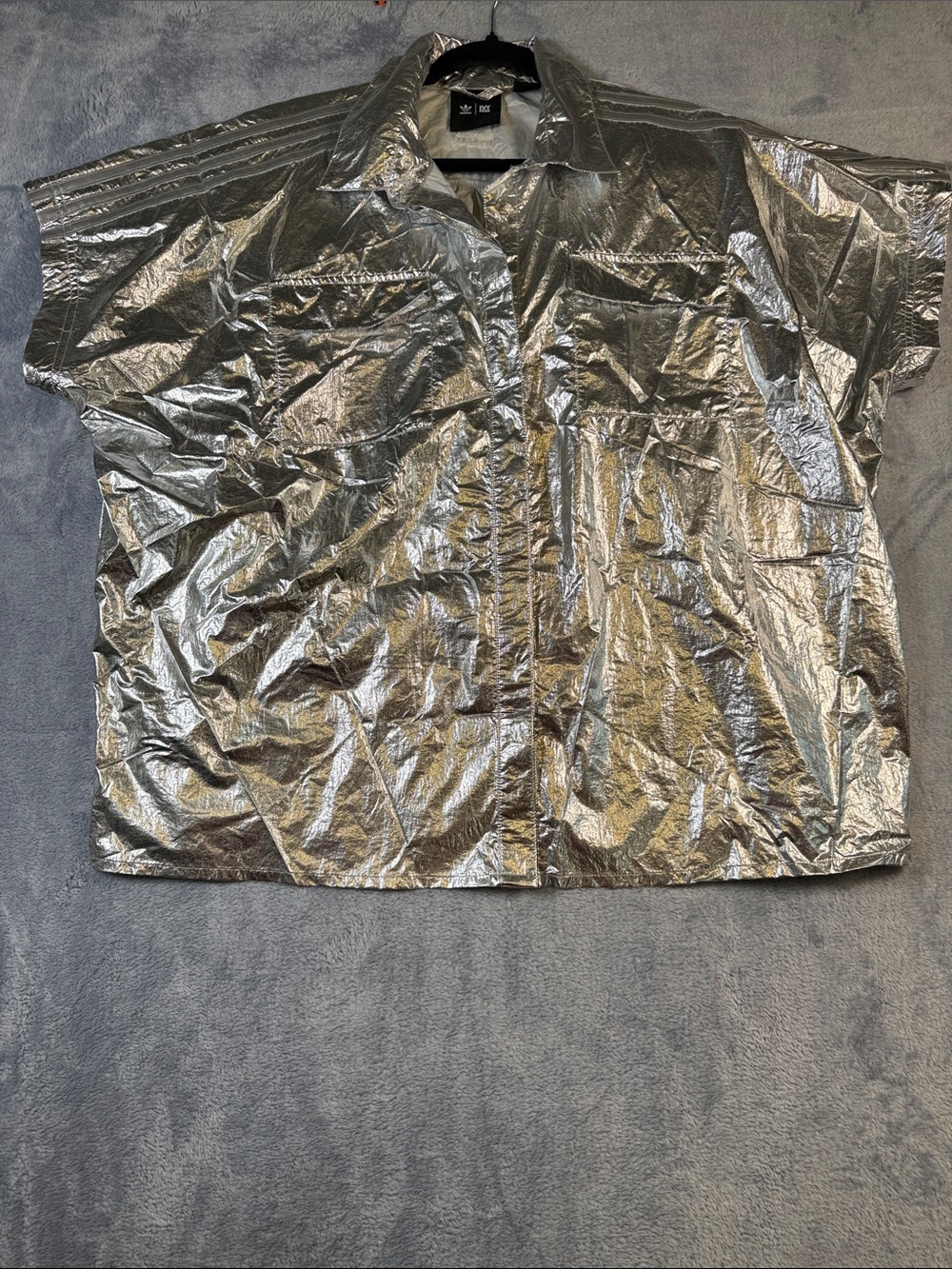 ADIDAS x Ivy Park Womens Metallic Silver Utility Jacket Short Sleeve XL